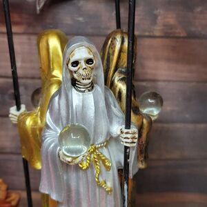 Santa Muerte 3 Statues In One Gold, Silver Copper 10 Inches On Money Stand